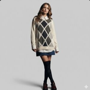 Vintage Geoffrey Beene 80s Argyle Preppy Casual Light Academia Boho Knit Sweater